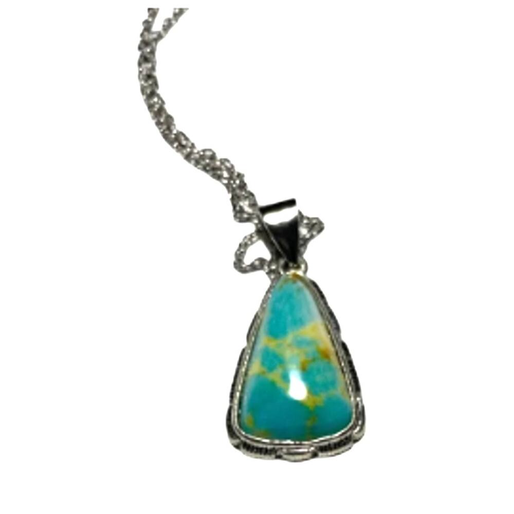 Silver Tone Faux Turquoise Pendant Necklace Triangle Drop Southwest Style NWOT
